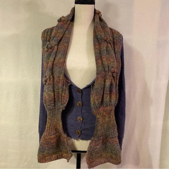 FLAWED Charlie & Robin Anthropologie purple scarf-wrapped wool sweater - Picture 5 of 15
